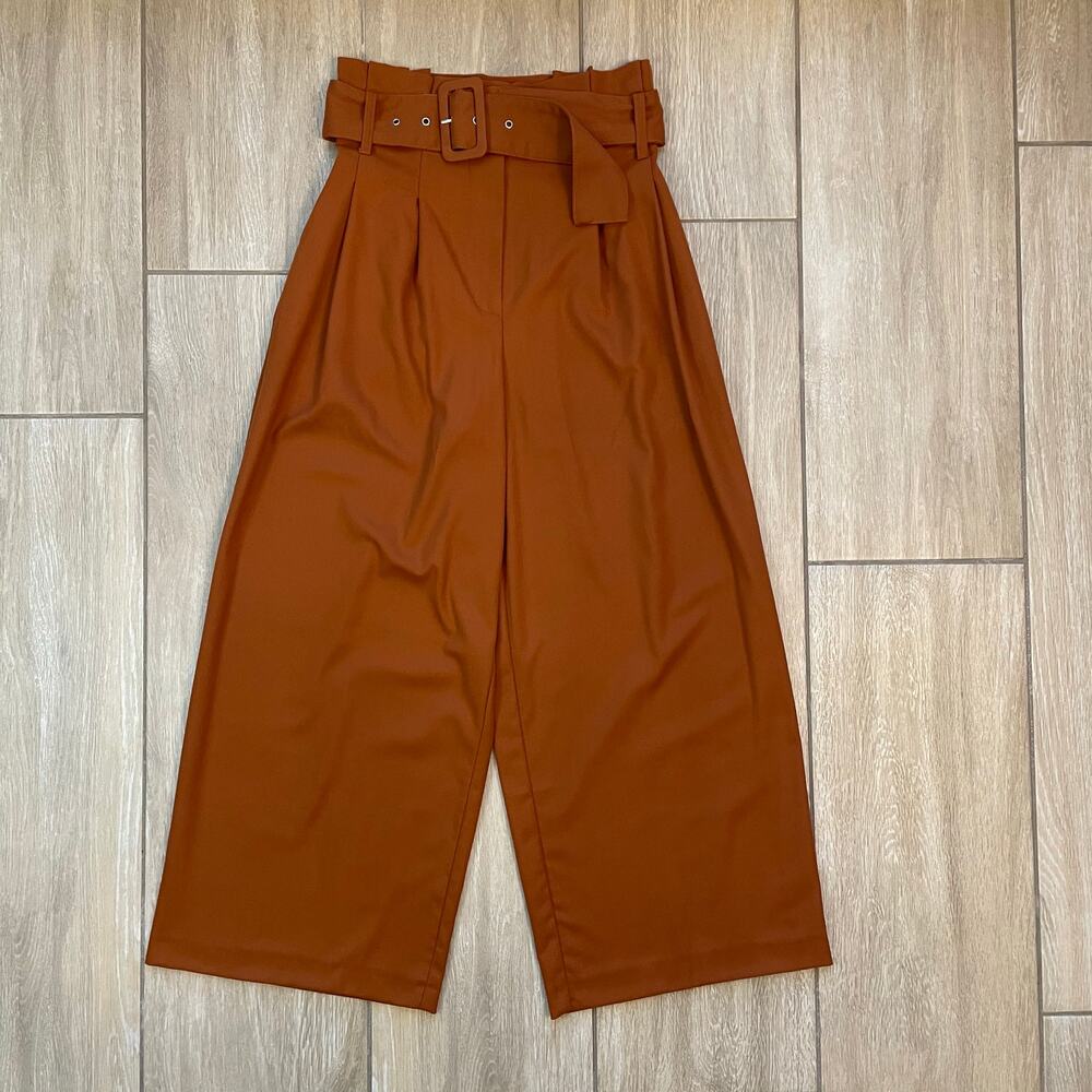 Free People Paperbag Waist Wide Leg Pants Womens 4 Brown Boho Cropped